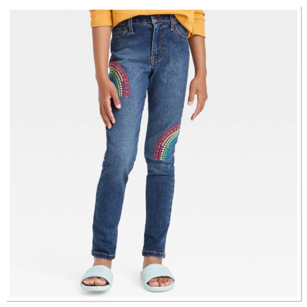 Girl’s Mid-Rise Embroidered Rainbow Jeggings Cat & Jack